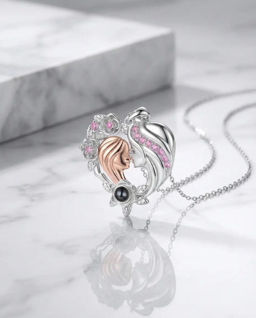 Mother & Daughter Heart Photo Projection Necklace - Picture Inside Pendant IfShe Jewelry