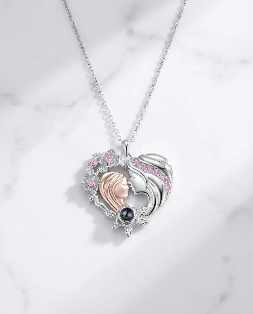 Mother & Daughter Heart Photo Projection Necklace - Picture Inside Pendant IfShe Jewelry