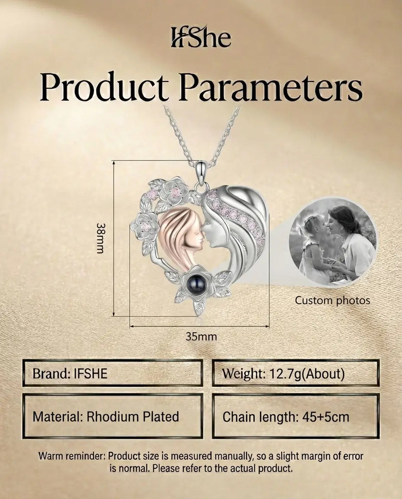 Mother & Daughter Heart Photo Projection Necklace - Picture Inside Pendant IfShe Jewelry