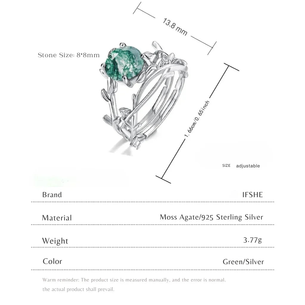 Olive Branch Moss Agate Wedding Ring Set
