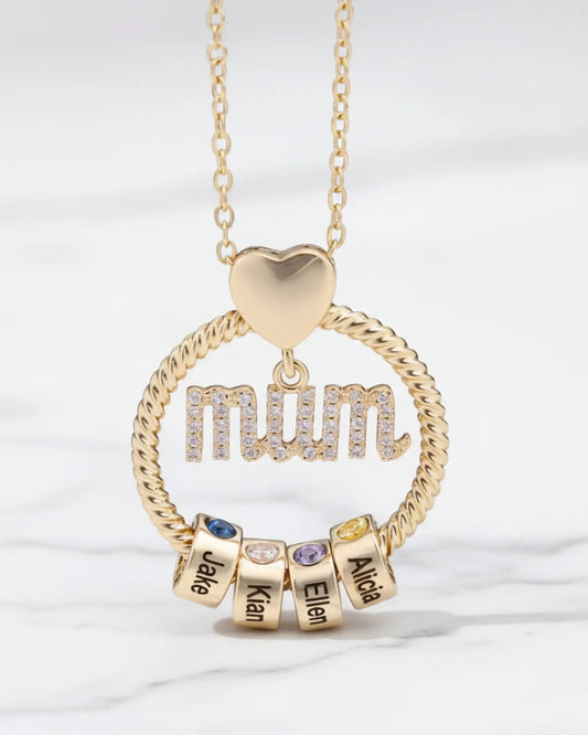 Personalized Birthstone Necklace for Mom – Engrave 1-6 Names, Gold or Silver, Mum Charm, Mother's Day Gift for Her