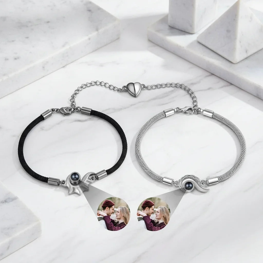 NEHZUS Personalized Couple Bracelets – Stainless Steel Engravable Matching Bracelets For Him & Her