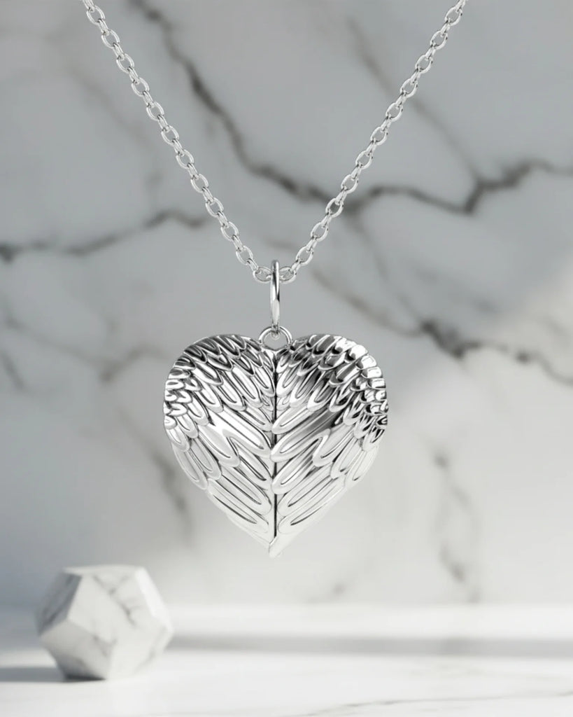 Personalized Angel Wings Photo Locket Necklace with Engraving