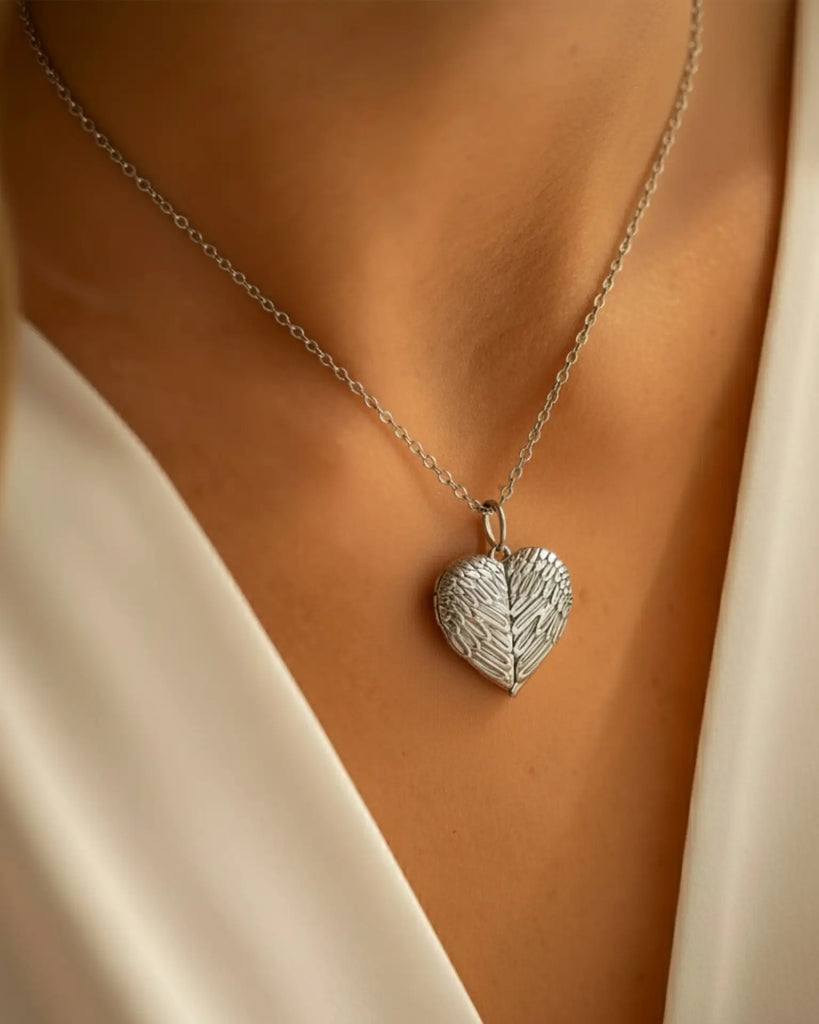 Personalized Angel Wings Photo Locket Necklace with Engraving in 925 Sterling Silver