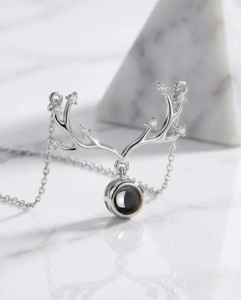 Personalized Deer Antler Photo Projection Necklace - Hidden Picture Pendant IfShe Jewelry