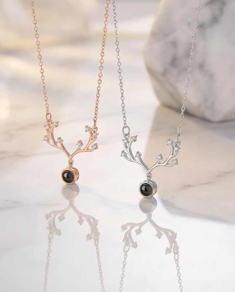 Personalized Deer Antler Photo Projection Necklace - Hidden Picture Pendant IfShe Jewelry