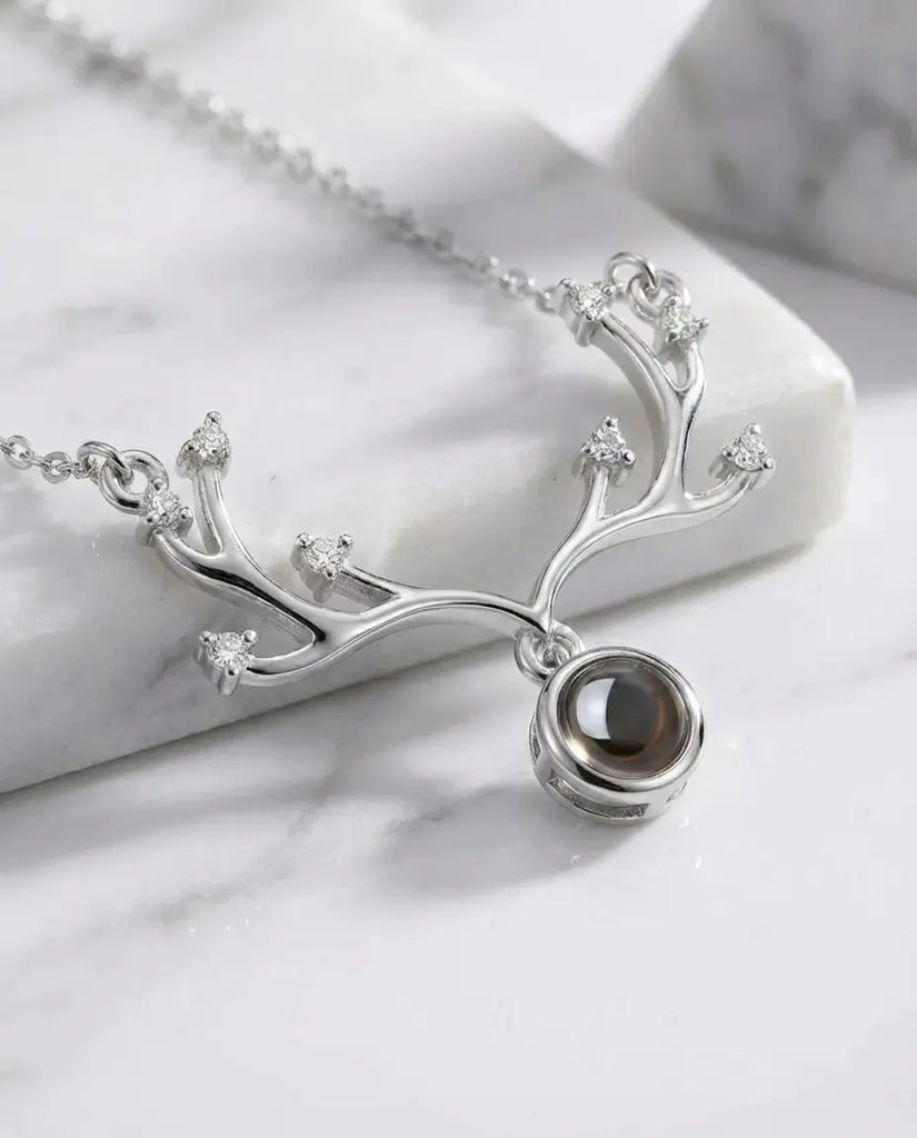 Personalized Deer Antler Photo Projection Necklace - Hidden Picture Pendant IfShe Jewelry