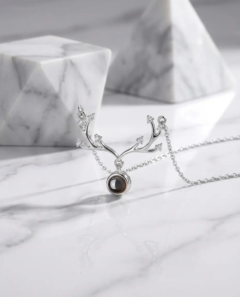 Personalized Deer Antler Photo Projection Necklace - Hidden Picture Pendant IfShe Jewelry