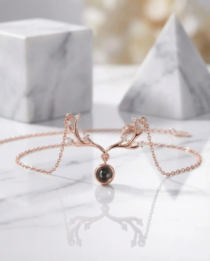 Personalized Deer Antler Photo Projection Necklace - Hidden Picture Pendant IfShe Jewelry