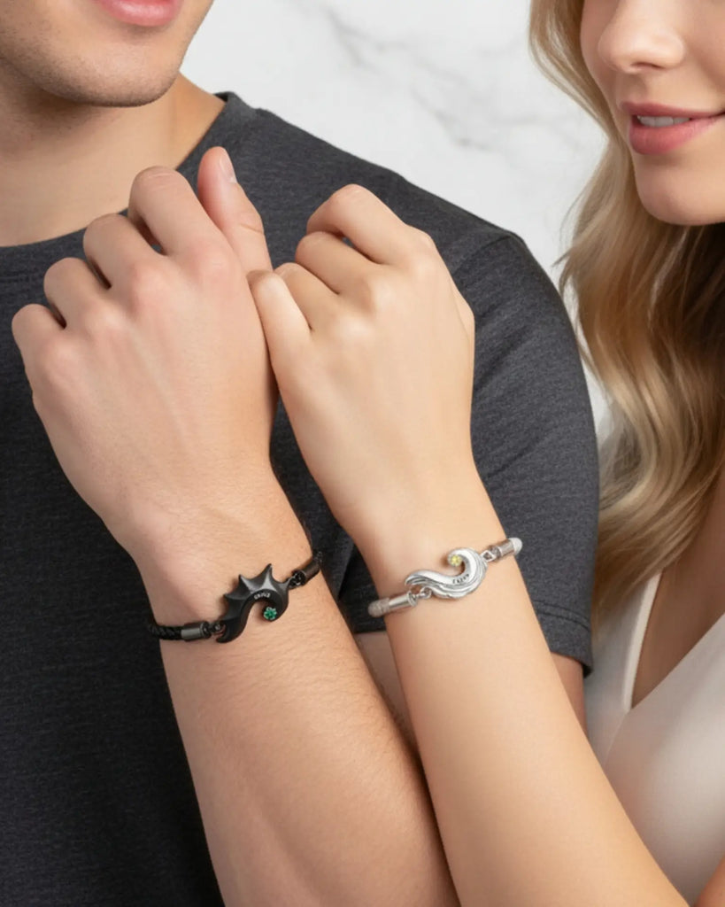 Personalized Dragon & Angel Wing Split Heart Couple Bracelets IfShe Jewelry