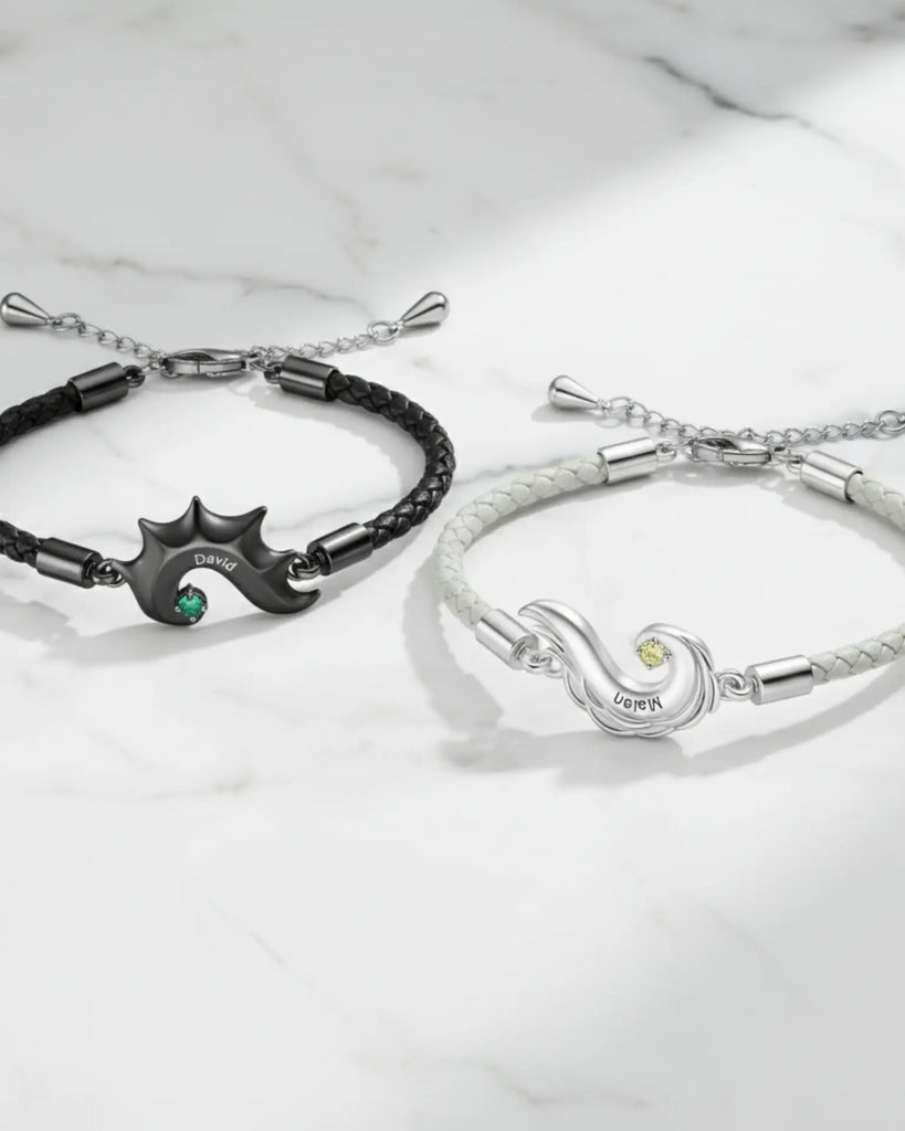 Personalized Dragon & Angel Wing Split Heart Couple Bracelets IfShe Jewelry