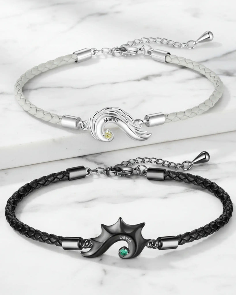 Personalized Dragon & Angel Wing Split Heart Couple Bracelets IfShe Jewelry