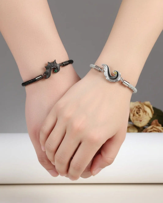 Personalized Dragon & Angel Wing Split Heart Couple Bracelets IfShe Jewelry