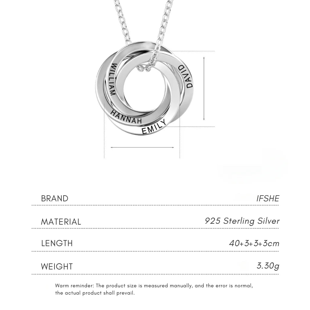 Personalized Engraved Russian Ring Necklace: Sterling Silver or Gold Vermeil, 3-5 Interlocking Circles