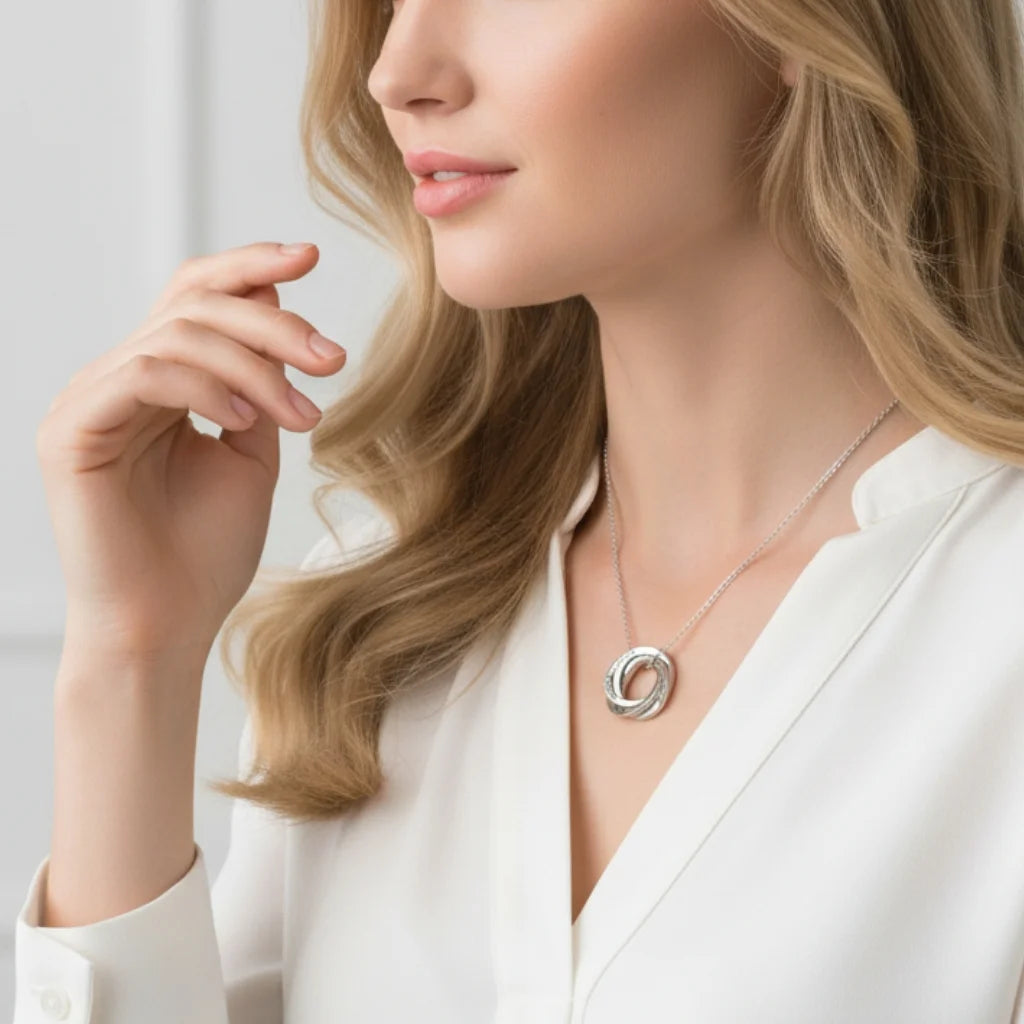 Personalized Engraved Russian Ring Necklace: Sterling Silver or Gold Vermeil, 3-5 Interlocking Circles