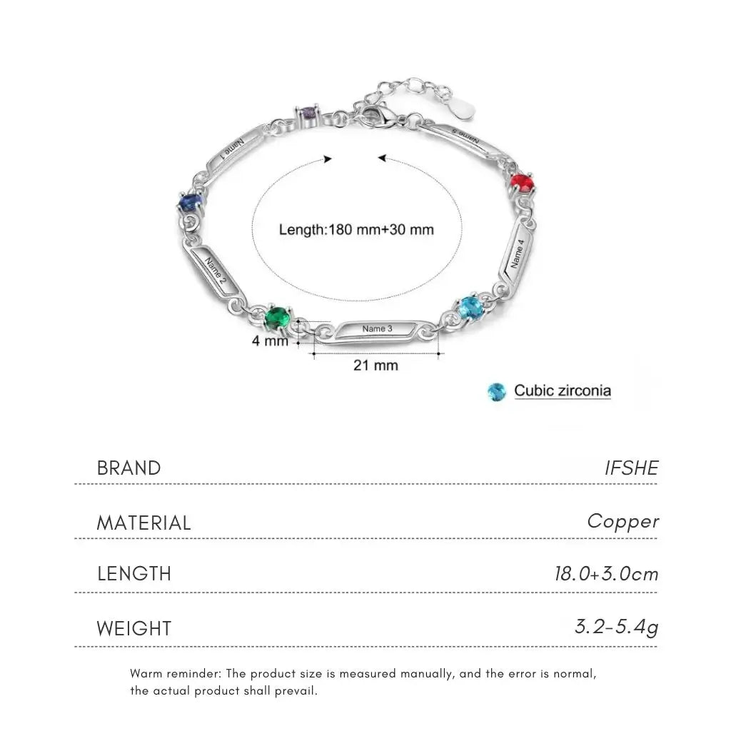 Personalized Family Birthstone & Engraved Name Bar Bracelet - 1 to 5 Names