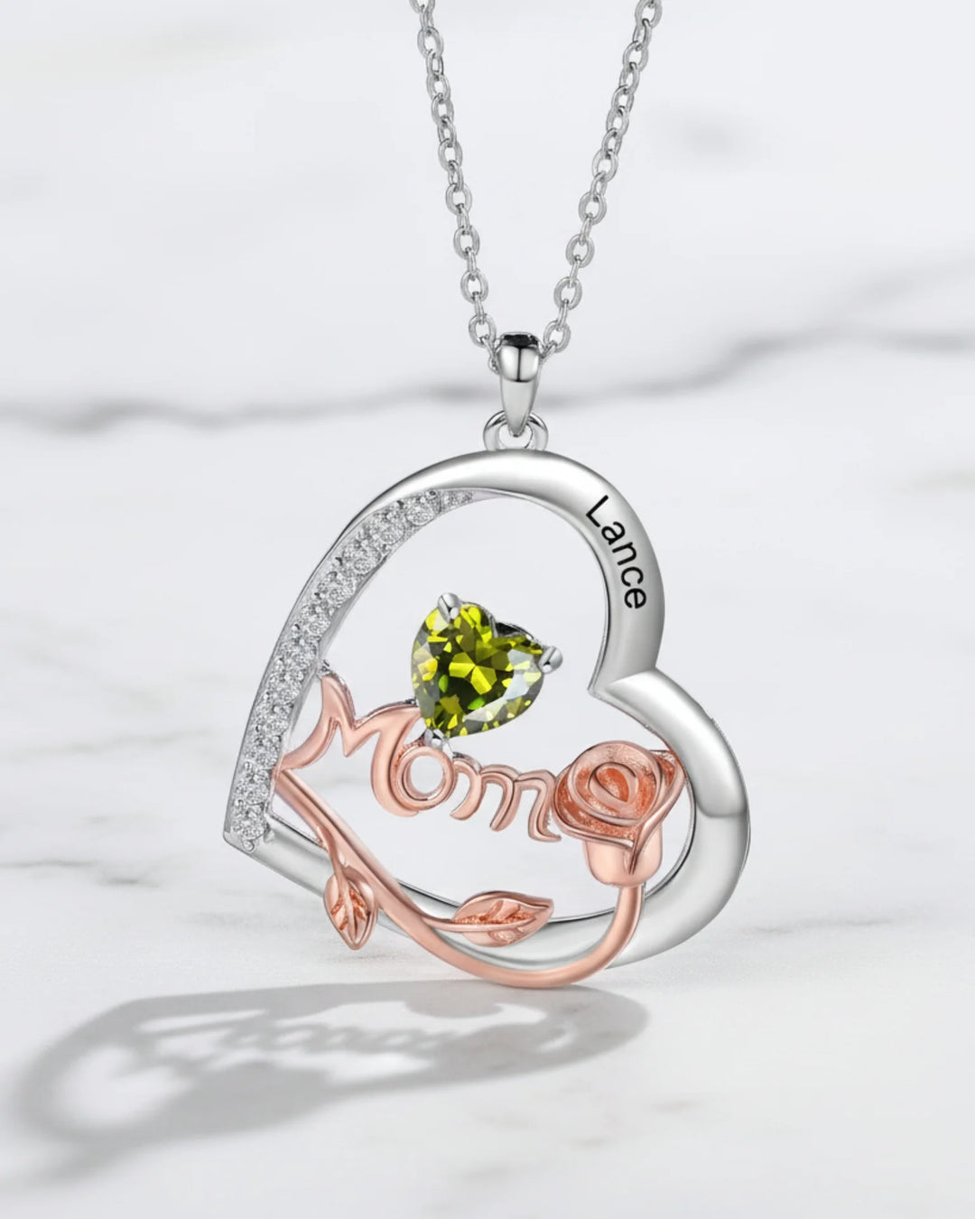 Personalized Heart-Shaped Mom Necklace with Birthstones and Engraved Names IfShe Jewelry