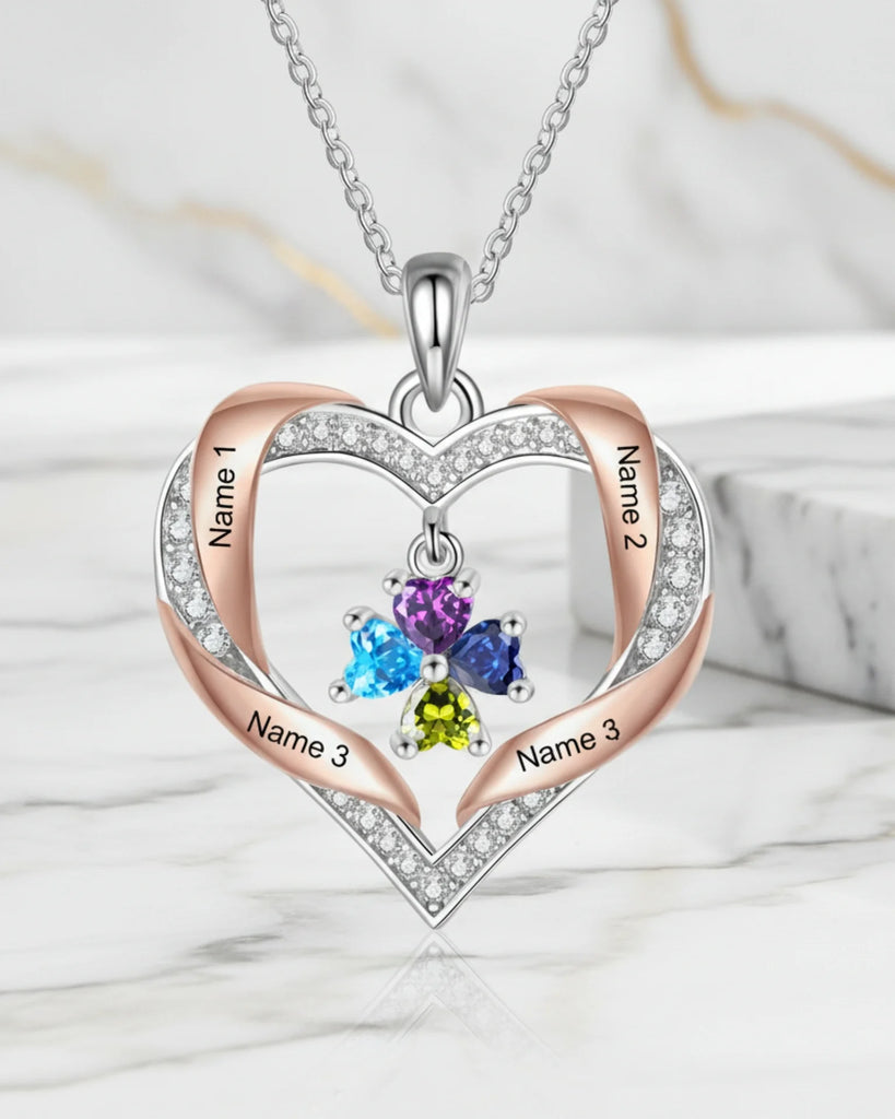 Personalized Heart Birthstone Family Necklace