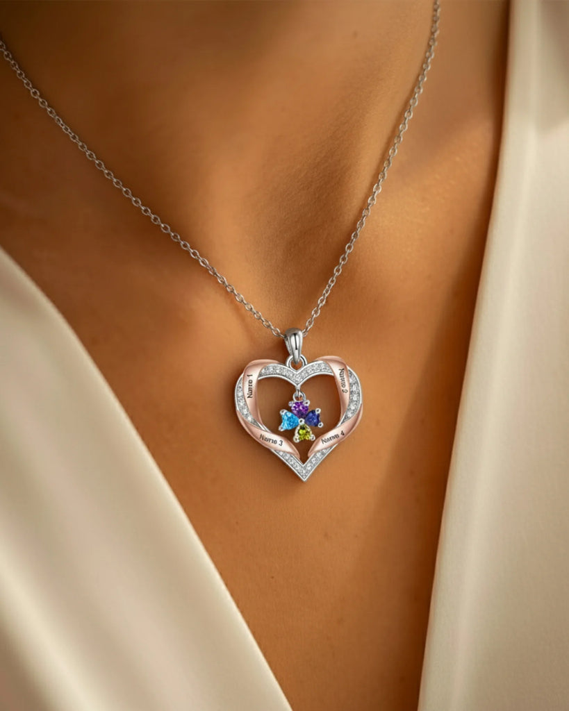 Personalized Heart Birthstone Family Necklace