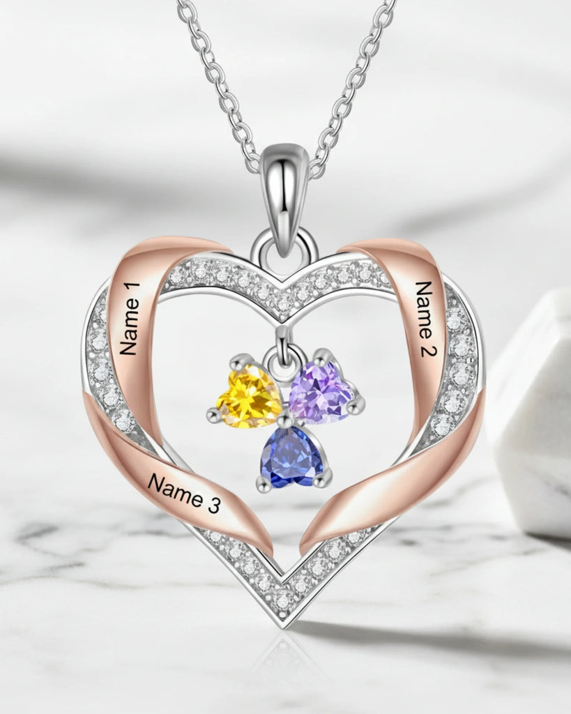 Personalized Heart Birthstone Family Necklace