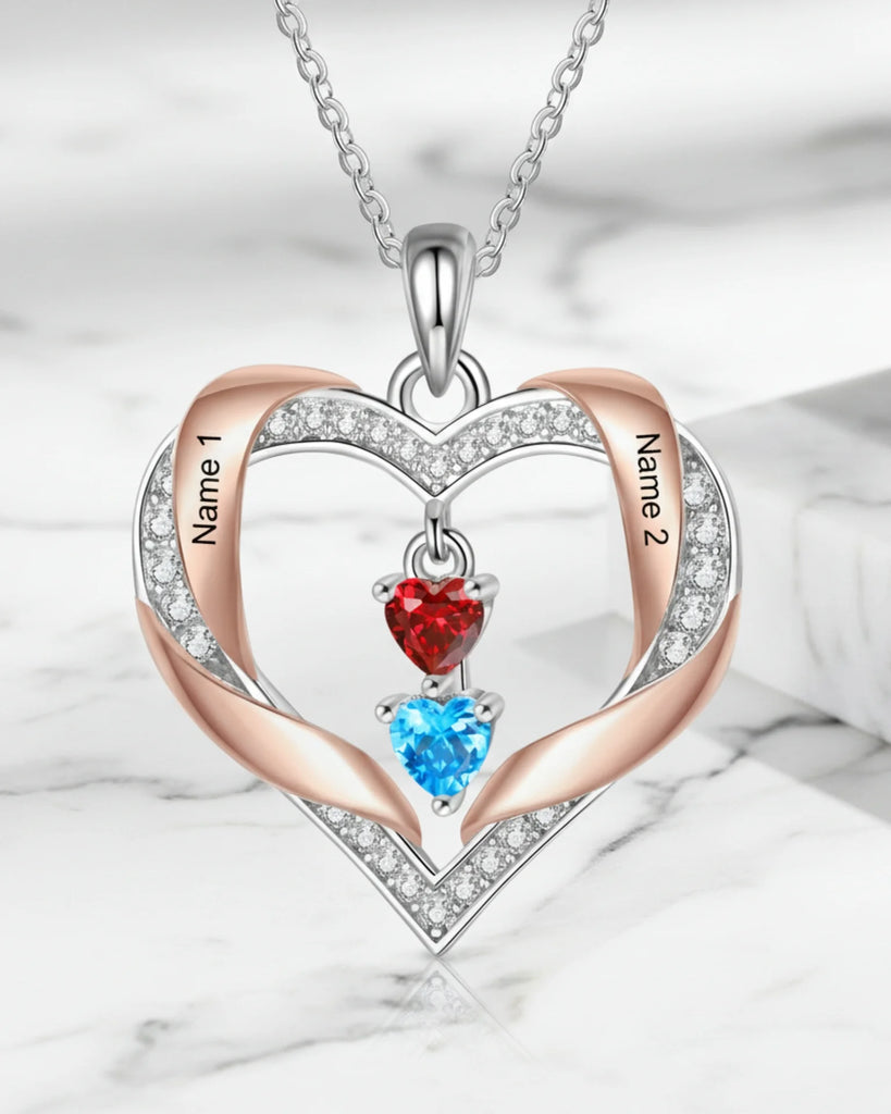 Personalized Heart Birthstone Family Necklace