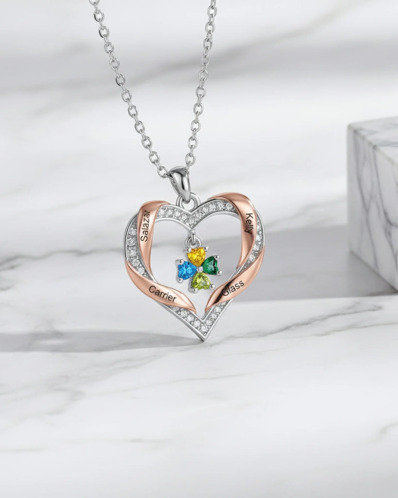 Personalized Heart Birthstone Family Necklace