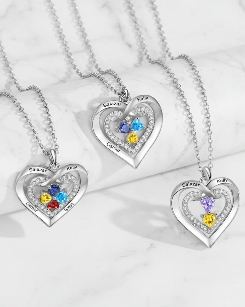 Personalized Heart Birthstone Necklace for Her – Engrave 2-4 Names & Stones IfShe Jewelry