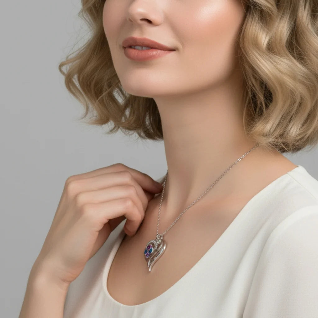 Personalized Heart Clover Necklace with Birthstones – Custom Engraved Names for Family or Mom