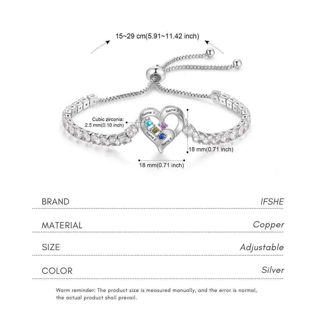 Personalized Heart Name & Birthstone Bracelet for Mom