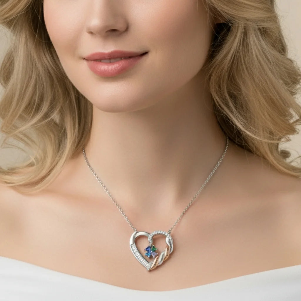Personalized Heart Necklace for Mom: Birthstone & Engraved 2-4 Names