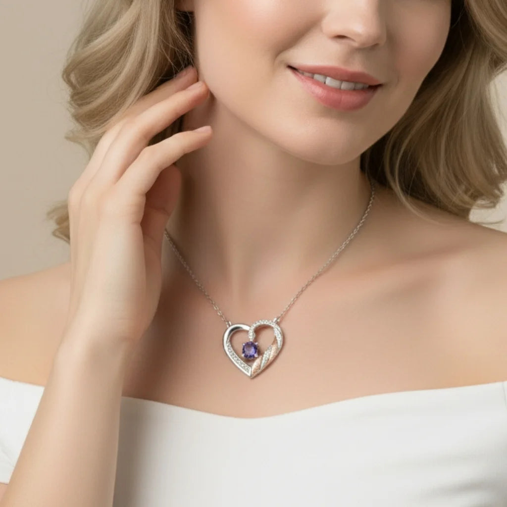Personalized Heart Necklace for Mom: Birthstone & Engraved 2-4 Names