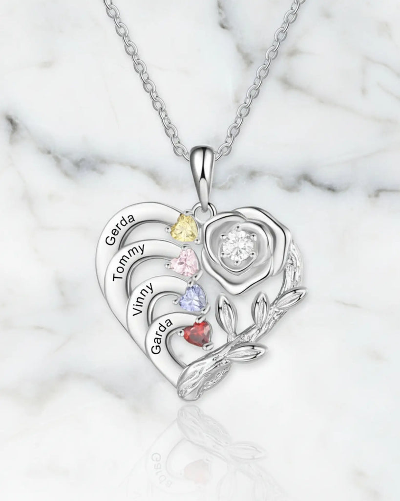 Personalized Heart Necklace with Birthstones and Engraved Names for Mom and Grandma IfShe Jewelry