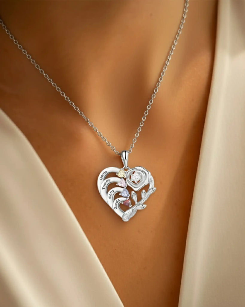 Personalized Heart Necklace with Birthstones and Engraved Names for Mom and Grandma IfShe Jewelry
