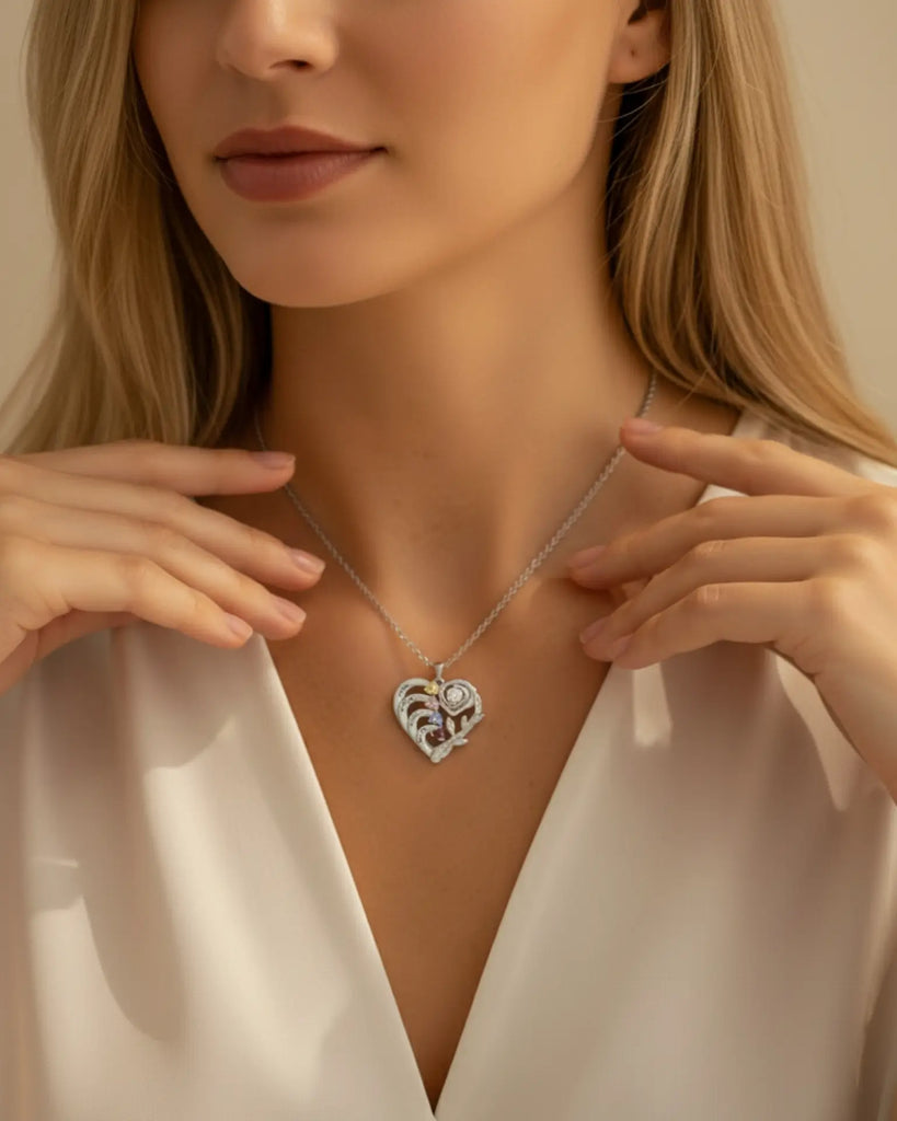 Personalized Heart Necklace with Birthstones and Engraved Names for Mom and Grandma IfShe Jewelry