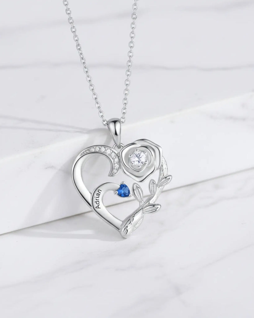 Personalized Heart Necklace with Birthstones and Engraved Names for Mom and Grandma IfShe Jewelry
