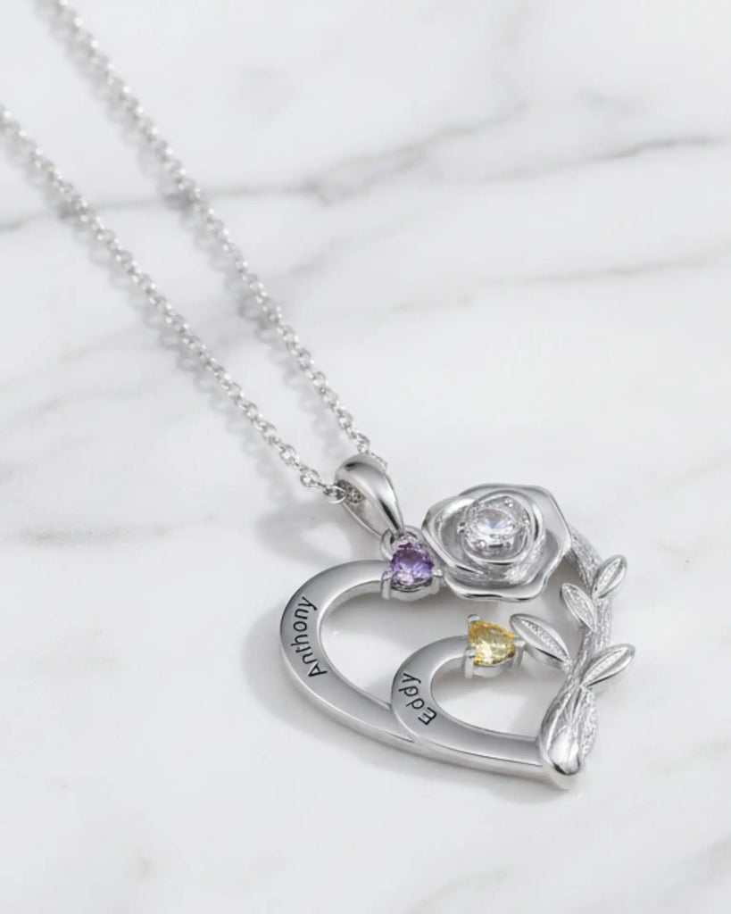 Personalized Heart Necklace with Birthstones and Engraved Names for Mom and Grandma IfShe Jewelry