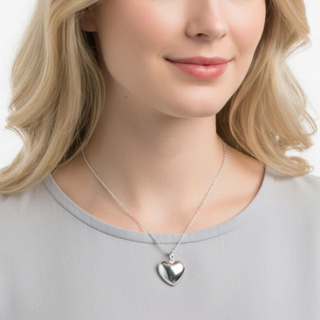 Personalized Heart Photo Locket Necklace - Engraved Sterling Silver in Gold, Rose Gold, or Silver