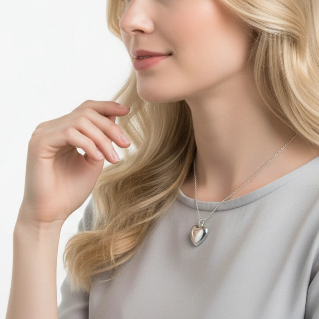 Personalized Heart Photo Locket Necklace - Engraved Sterling Silver in Gold, Rose Gold, or Silver
