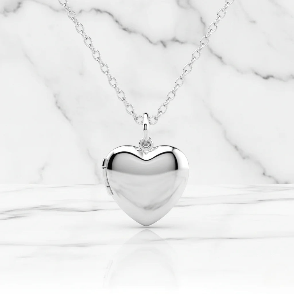 Personalized Heart Photo Locket Necklace - Engraved Sterling Silver in Gold, Rose Gold, or Silver