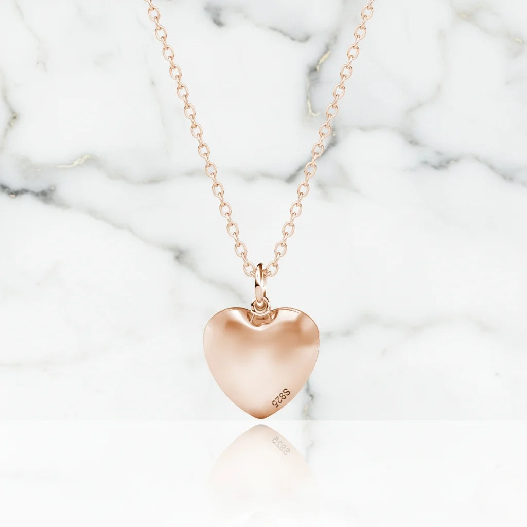 Personalized Heart Photo Locket Necklace - Engraved Sterling Silver in Gold, Rose Gold, or Silver