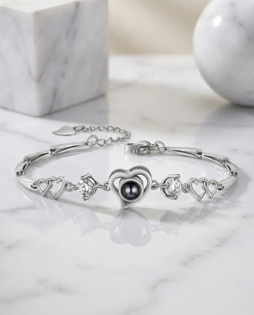 Personalized Heart Photo Projection Bracelet - Interlocking Love Links IfShe Jewelry