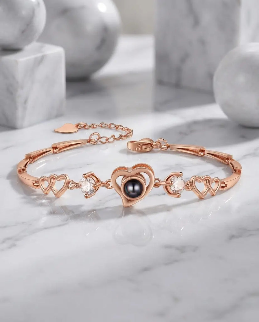 Personalized Heart Photo Projection Bracelet - Interlocking Love Links IfShe Jewelry