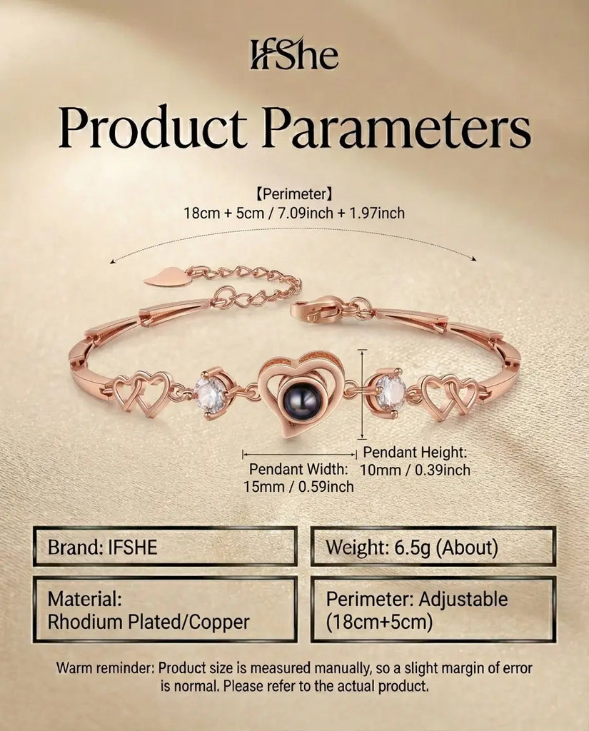 Personalized Heart Photo Projection Bracelet - Interlocking Love Links IfShe Jewelry