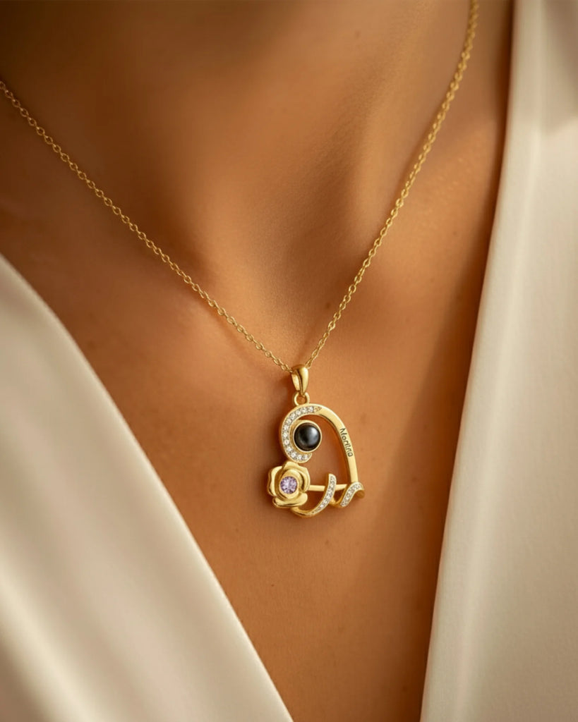 Personalized Heart Rose Photo Projection Necklace