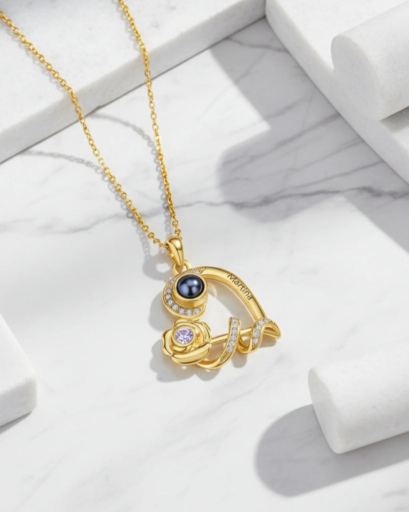 Personalized Heart Rose Photo Projection Necklace