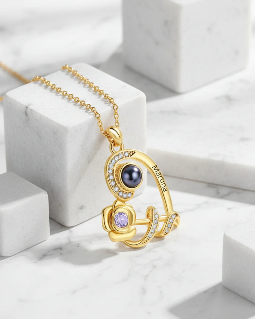 Personalized Heart Rose Photo Projection Necklace