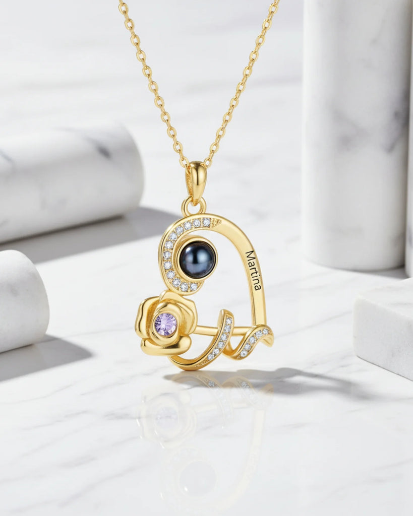 Personalized Heart Rose Photo Projection Necklace