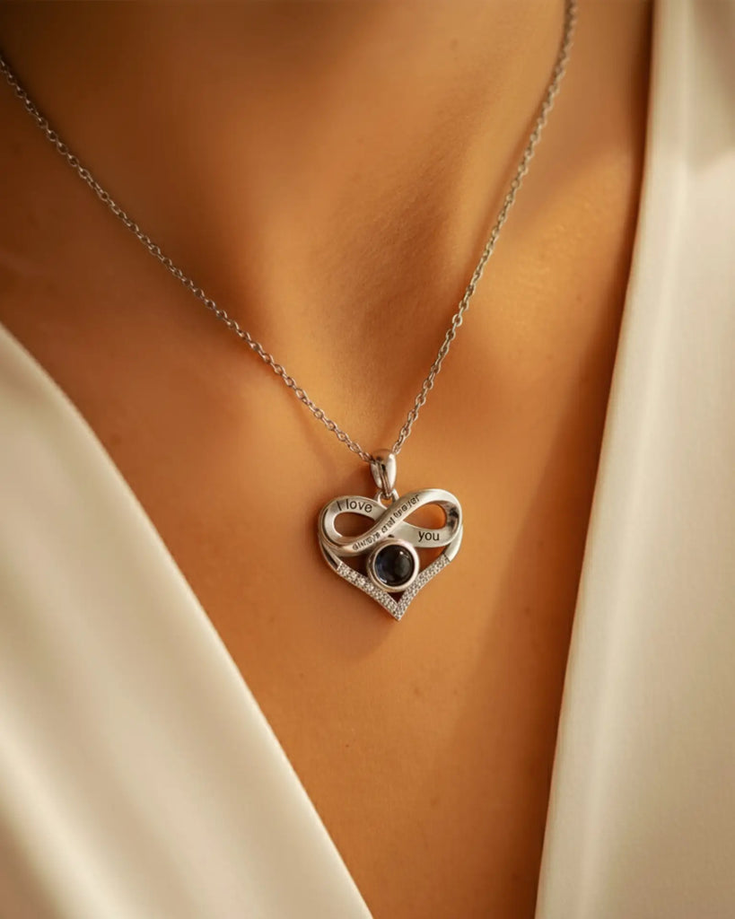 Personalized Infinity Heart Photo Projection & Engraving Necklace IfShe Jewelry