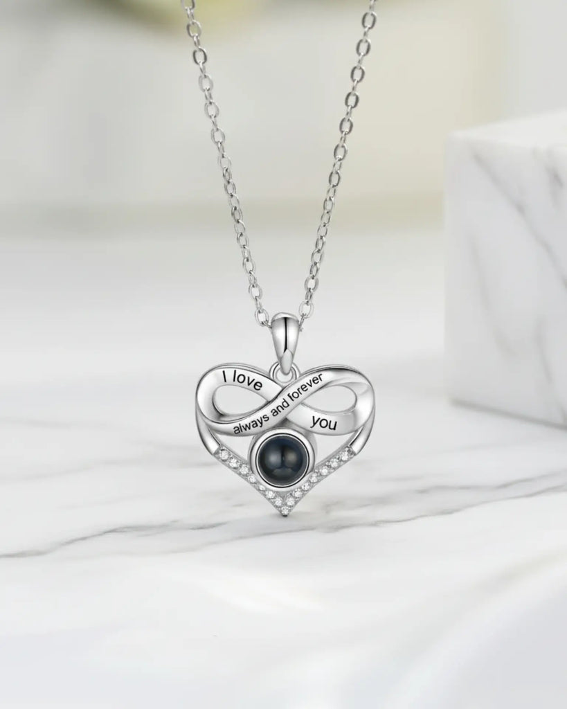 Personalized Infinity Heart Photo Projection & Engraving Necklace IfShe Jewelry