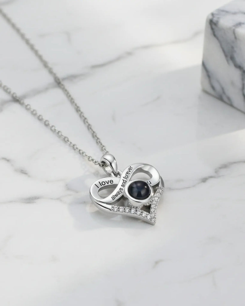 Personalized Infinity Heart Photo Projection & Engraving Necklace IfShe Jewelry